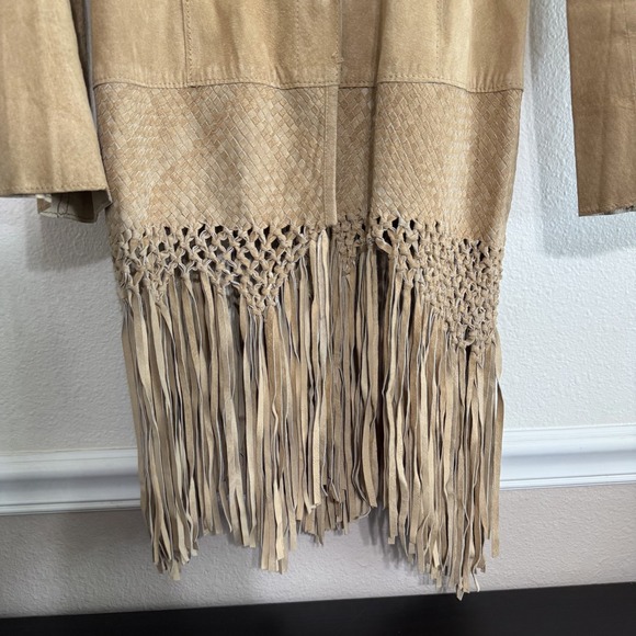 Bebe Braided Fringe Jacket Womens Medium Genuine Leather Snap Western Cowgirl - Picture 6 of 15